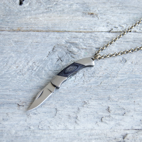 Grey Pakkawood Knife + Silver Chain // Stainless Steel