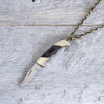 Grey Pakkawood Knife + Brass Chain