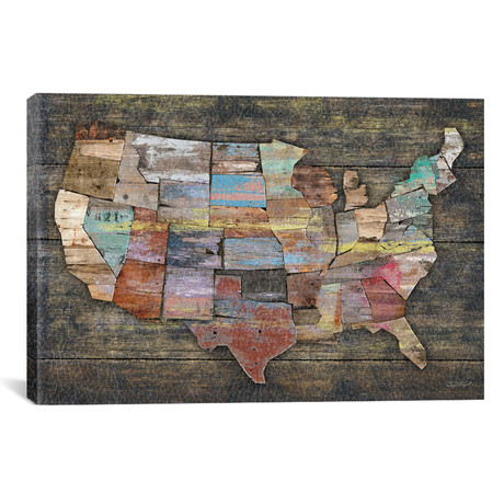 USA Map I // Leather Print (18"W x 12"H x 0.75"D)