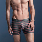 Striped Nylon Blend Boxer Briefs // Red + Grey (S)