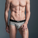 Striped Poly-Cotton Blend Briefs // Grey + Black (32)