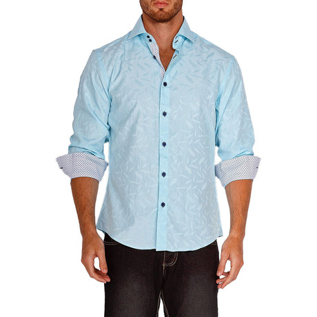 Shimmer Foliage Long-Sleeve Button-Up // Baby Blue (S)