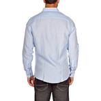 Plaid Trim Long-Sleeve Button-Up Shirt // Light Blue (S)