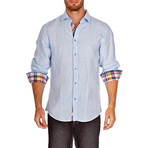 Plaid Trim Long-Sleeve Button-Up Shirt // Light Blue (S)