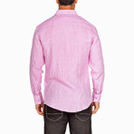Plaid Trim Long-Sleeve Button-Up Shirt // Pink (3XL)