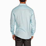 Plaid Trim Long-Sleeve Button-Up Shirt // Turquoise (S)