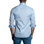 Striped Long Sleeve Shirt // White + Blue (L)