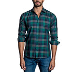Checkered Woven Button-Up // Green + Navy (S)