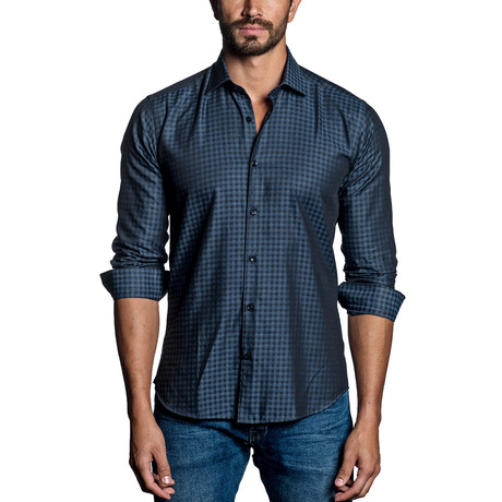 Gingham Woven Button-Up // Blue + Black (M)