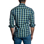 Checkered Woven Button-Up // Green + Blue (L)