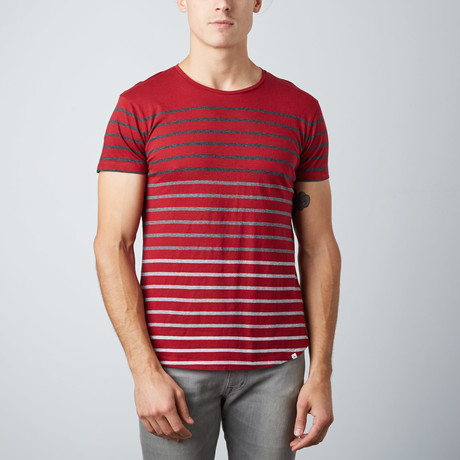 Ob Striped V-Neck T-Shirt // Merlot (XS)