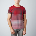 Ob Striped V-Neck T-Shirt // Merlot (2XL)