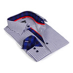 Gingham Collar Check Button-Up Shirt // Navy + White (M)