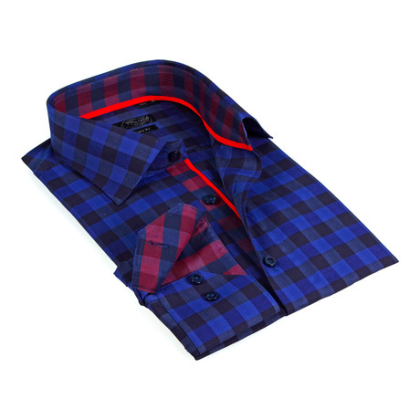 Contrast Collar Oversized Plaid Button-Up Shirt // Blue + Navy (S)