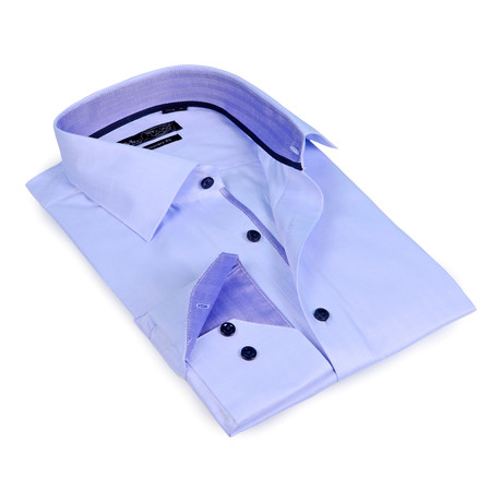 Contrast Collar Herringbone Button-Up Shirt // Light Blue (S)