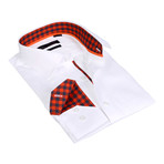 Gingham Collar Solid Button-Up Shirt // White + Red (3XL)