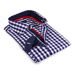 Solid Collar Gingham Button-Up Shirt // Navy + White (3XL)
