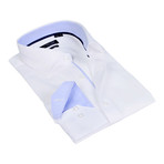 Textured Collar Solid Button-Up Shirt // White + Light Blue (S)