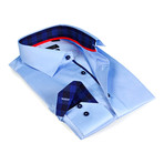 Gingham Collar Solid Button-Up Shirt // Blue + Navy (2XL)