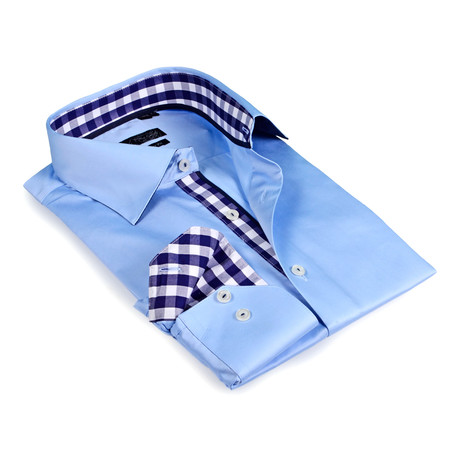 Gingham Collar Solid Button-Up // Blue (L)