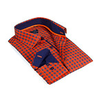 Solid Collar Gingham Button-Up Shirt // Red + Navy (L)