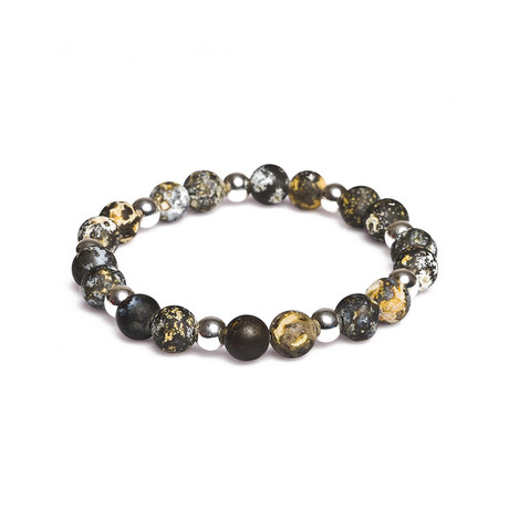Silver + Agate Beaded Bracelet // Grey + Brown + Silver (Small)
