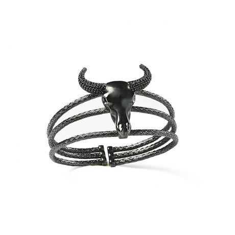 Woven Silver Bull Bangle // Black (Small)