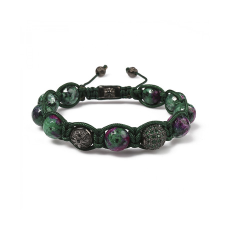 Ruby Stone Beaded Bracelet // Green + Black (S)