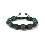 Ruby Stone Beaded Bracelet // Green + Black (L)