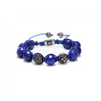 Quartz Stone Beaded Bracelet // Blue + Gunmetal (L)