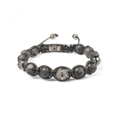 Jasper Stone Beaded Bracelet // Gray + Silver (S)
