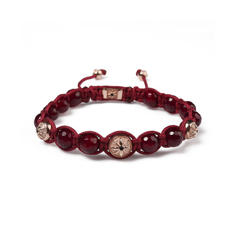 Cherry Stone Beaded Bracelet // Burgundy + Rose Gold (S)