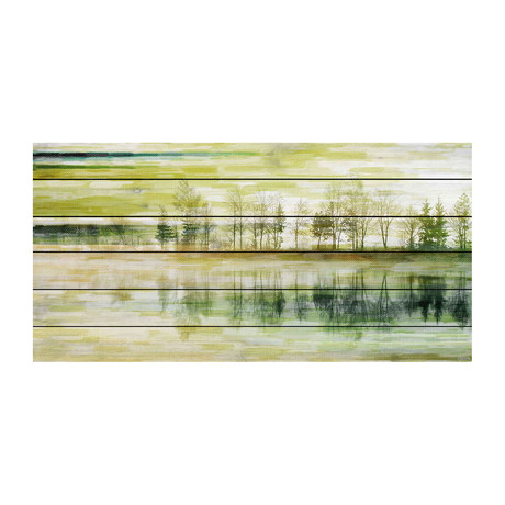 Distant Green Forest// White Wood (24"W x 12"H x 1.5"D)