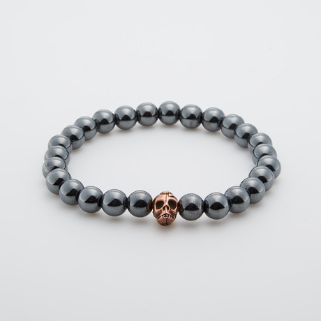 Hematite + Copper Skull Bracelet