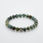 African Turquoise + Stainless Steel Skull Beaded Bracelet // Green