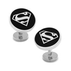 Round Black Superman Shield Cufflinks