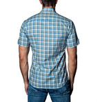 Plaid Woven Button-Up // Blue + Grey (S)