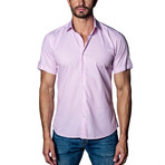Woven Short Sleeve Button-Up // Pink Stripe (M)