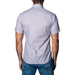 Striped Woven Button-Up // White + Blue + Brown (XL)