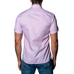 Woven Short Sleeve Button-Up // Pink Stripe (XL)