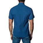 Gingham Woven Short Sleeve Button-Up Shirt // Dark Blue (XL)