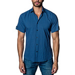 Gingham Woven Short Sleeve Button-Up Shirt // Dark Blue (M)