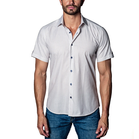 Short Sleeve Shirt // White + Beige (S)