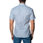 Checkered Woven Button-Up // White + Blue (S)