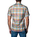 Plaid Woven Short-Sleeve Button-Up Shirt // Orange (S)