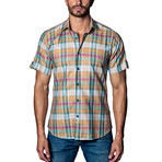 Plaid Woven Short-Sleeve Button-Up Shirt // Orange (M)