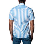 Bold Striped Woven Button-Up // White + Blue (XL)