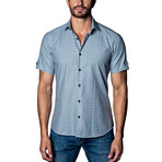 Gingham Short Sleeve Shirt // White + Blue + Black (L)