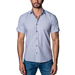 Striped Short Sleeve Shirt // White + Blue + Brown (M)