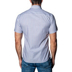 Striped Short Sleeve Shirt // White + Blue + Brown (L)